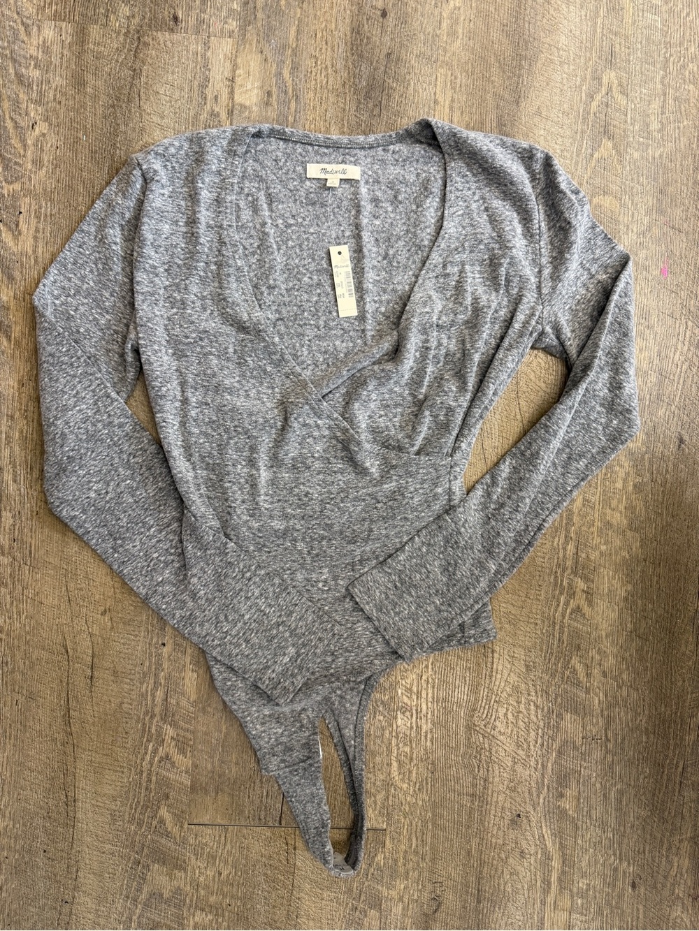 Madewell Heather Gray Long Sleeve V-Neck Bodysuit